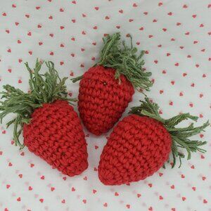 Crochet Catnip Strawberry Cat Toys Set of Three HAND CRAFTED